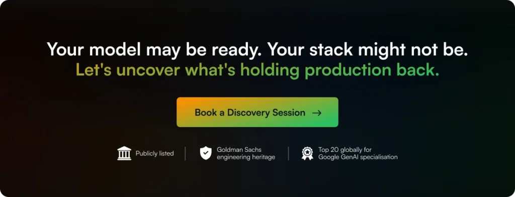 AI production readiness assessment banner encouraging discovery sessions to identify infrastructure and deployment challenges.